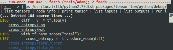 tfdbg run-end 界面：带注解的 Python 源文件