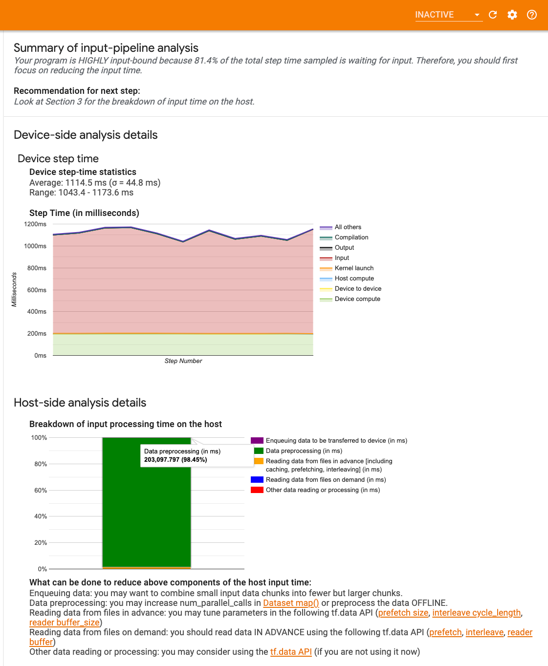 Analizator danych wejściowych TensorFlow Profiler image